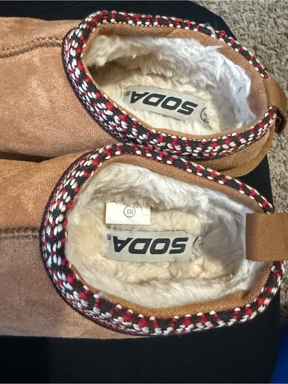 Soda Kids Tan Faux-Suede Slip-On Moccasins with Sherpa Lining